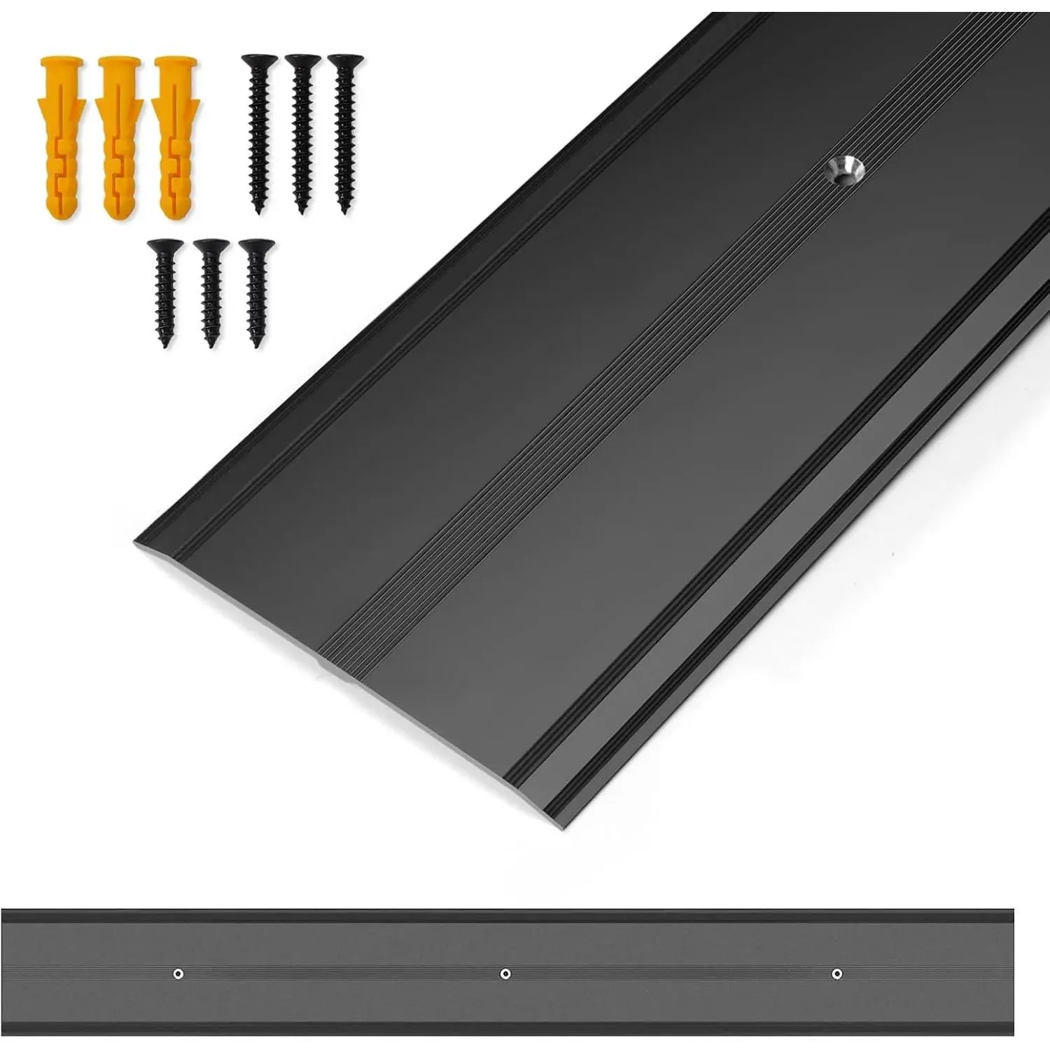 Aluminum Floor Transition Strip Metal Door Threshold, 36"L x 4"W 0.1"H Flat Profile for Carpet Vinyl Wood Tile Concrete Flooring Gaps, Modern Doorway Protector Decoration Black 1pcs