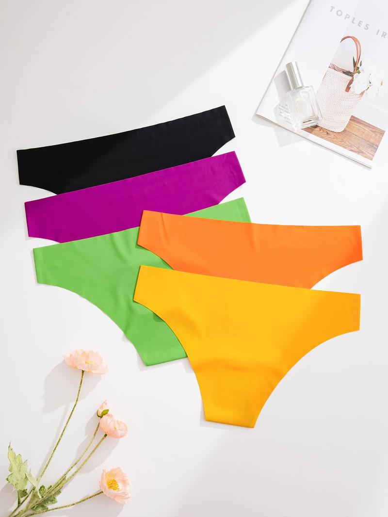 Women's 7pcs Solid Color Drop Waist Minimalist Knickers, Soft Comfy Breathable Seamless Panties for Daily Wear, Underwear for All Seasons
