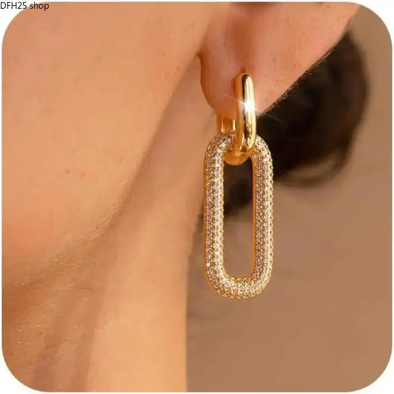 Paperclip Double Hoop Earrings for Women, 14K Gold Plated Geometric Jewelry, Lightweight Statement Earrings for Everyday Wear and Styling