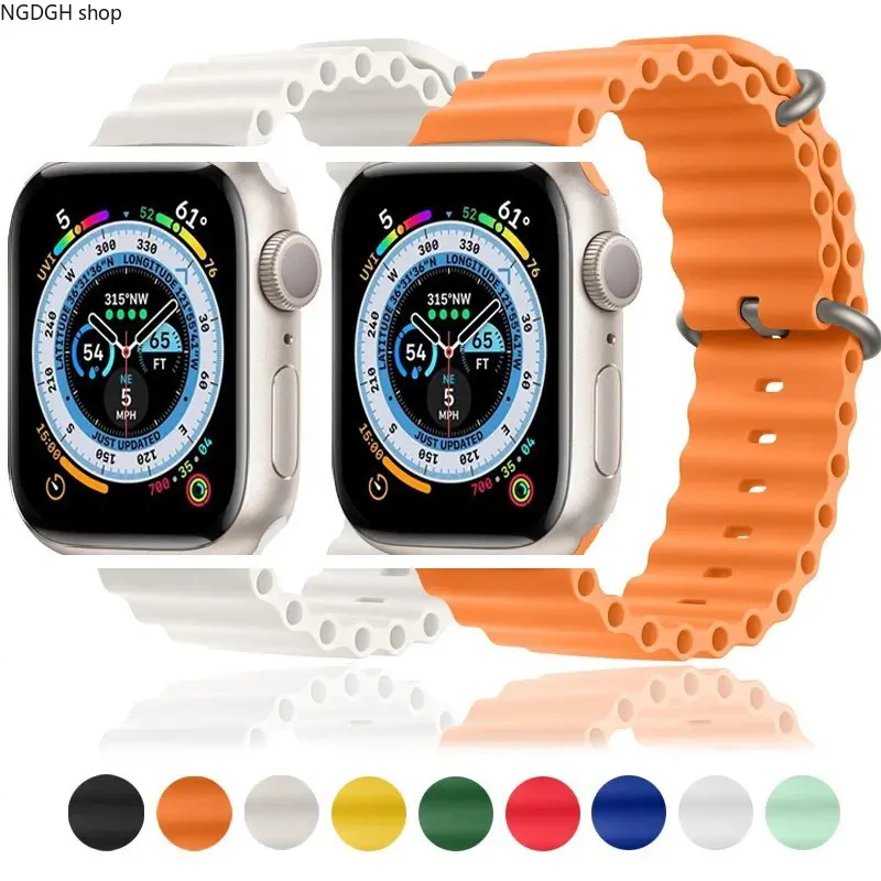 Unisex Ocean Wave Silicone Smartwatch Strap, Adjustable 1 Size Sports Wristband, Casual Outdoor Accessories, Wearable, One Size