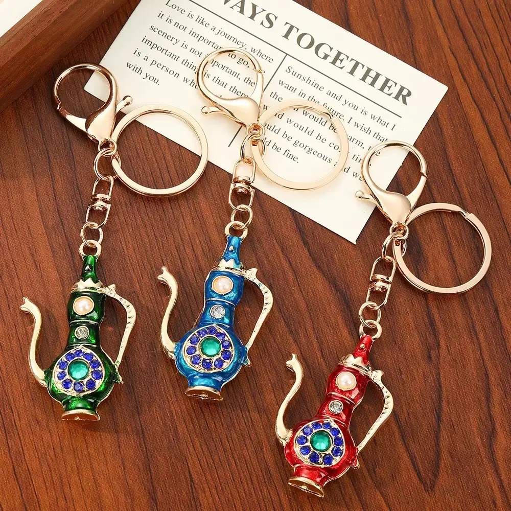 Colorful Painted Finish Aladdin Magic Lamp Keychain - Fairy Tale Aesthetic Keychains, Small Alloy Metal Teapot Bag Pendant, Lovely Commemorative Travel Gift for Graduation
