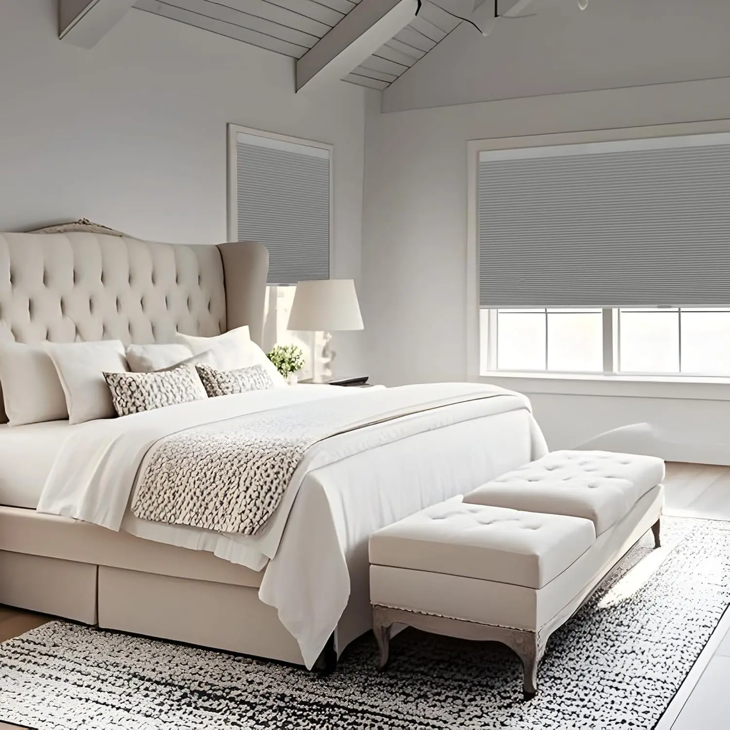 Cordless Blackout Curtain Blinds - Cellular Blinds with Aluminum Frame, Drill-Free No-Tools Easy-Install, 40% Heat-Saving Thermal Insulated, UV Protection, Street Noise Reduction, Helps Keep Rooms Cozier in Winter