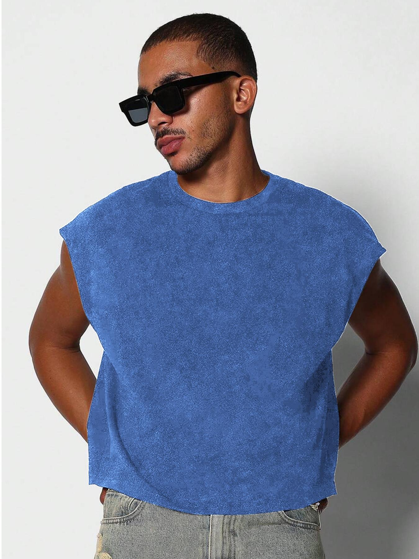 【TDOTW】Men's Washed Sleeveless Fitted Casual Plain Vest, high-quality cotton, all-day wear, street culture effect, enhance comfort and fashion