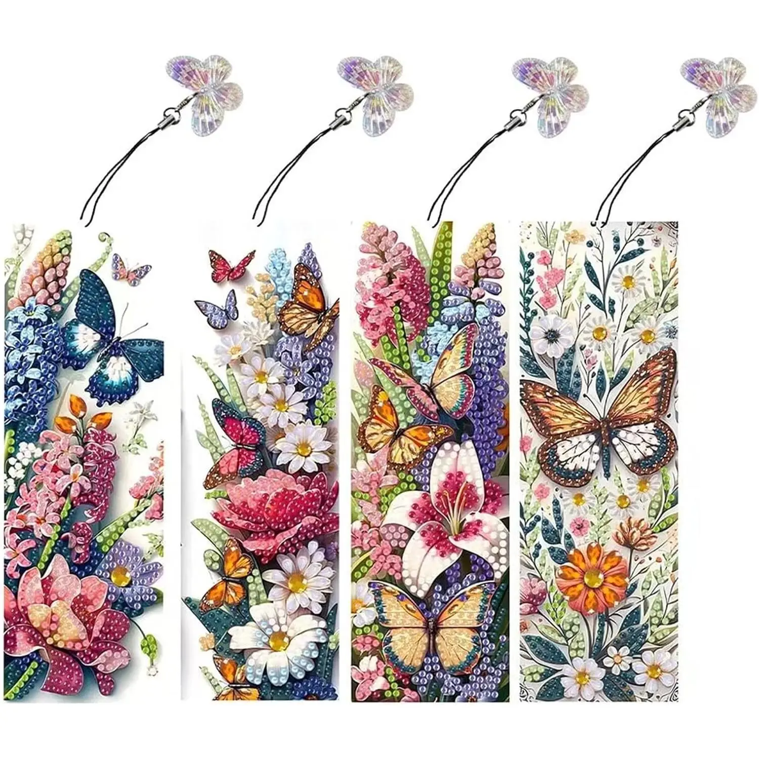 4-Count Butterfly Stained Glass Art Bookmarks, DIY Craft Kits for Adults with Rhinestone Tassel, Painting Supplies for Birthday Reader Gifts (Butterfly02)