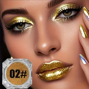 Metallic Glitter Makeup Powder - 02# Gold, 03# Silver Multi-Use Pigment for Eyeshadow, Lip Highlight, Face Highlight