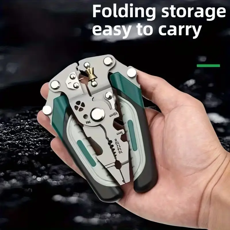 Foldable Multi-Functional Wire Strippers, Thick Stainless Steel Anti-Slip Electric Pliers for Stripping, Cutting & Crimping, Easy Storage for Home & Electricians