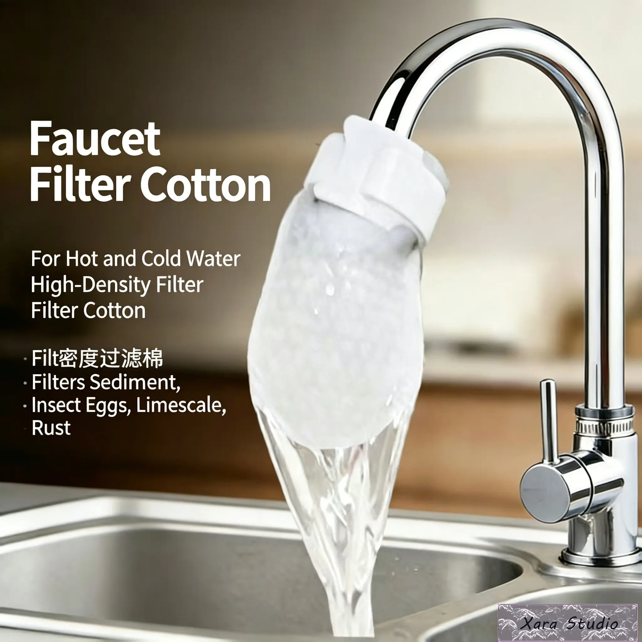 Faucet Filter Cotton Water Purifier, Universal Tap Water Filter for Kitchen & Bathroom, Rust-Removing Sink Aerator Replacement Cartridge, High Efficiency Water Softening Filter for Clean Drinking Water Home Use