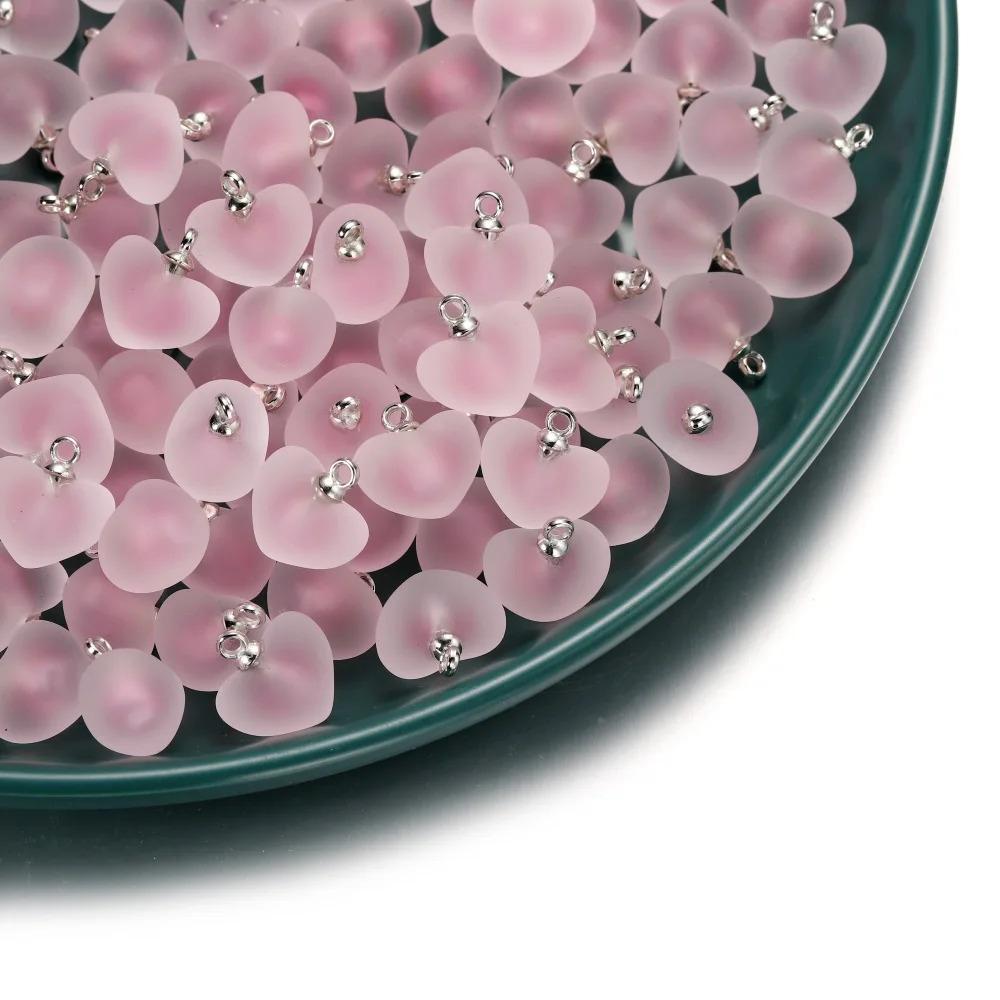 10pcs/lot Resin Frosted Multicolor Heart Charms For Handmade Bracelet Earrings Necklace Pendant DIY Jewelry Making Supplies