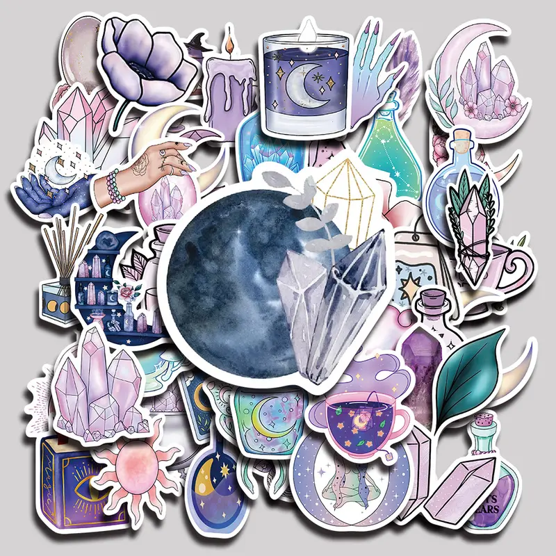 50PCS Magic Moon 1 Aesthetic Vinyl Stickers Pack for Laptop Water Bottle Phone Case Skateboard Journal Scrapbook DIY Decoration