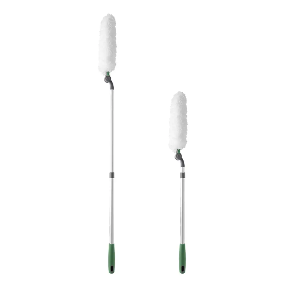 White Extendable Duster with Extension Bar, 180° Bendable Cleaning Head, 4 Replaceable Heads, Washable Reusable Long Handle Duster for Ceiling Fan, Blinds, Furniture & Car