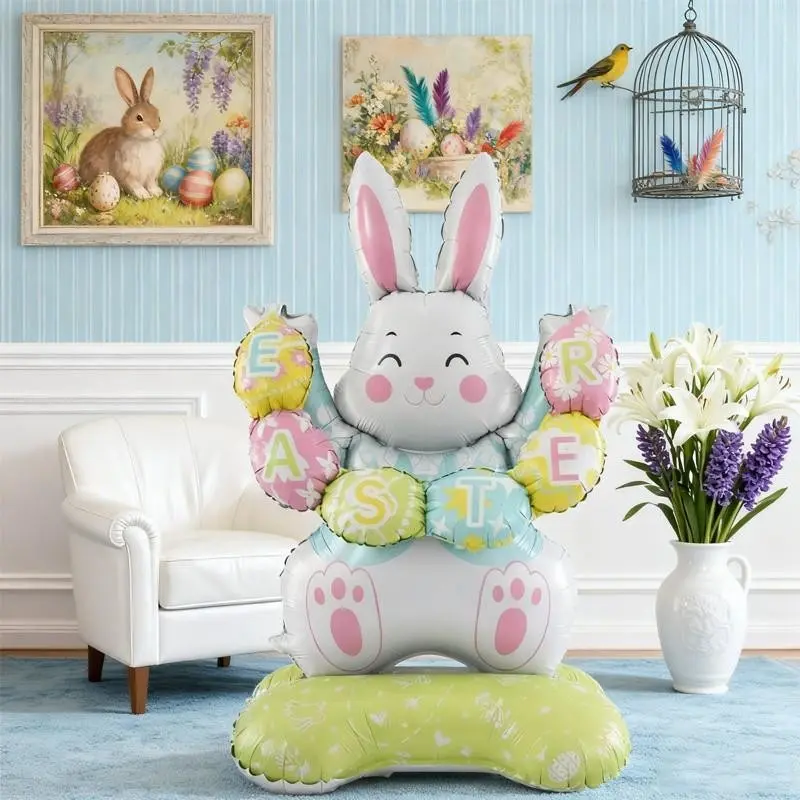 Standing Easter Bunny Balloon Decoration, 59 Inch Letter Shape, Birthday Party Celebration, Indoor Outdoor Room Setup, Balloon Party Supplies