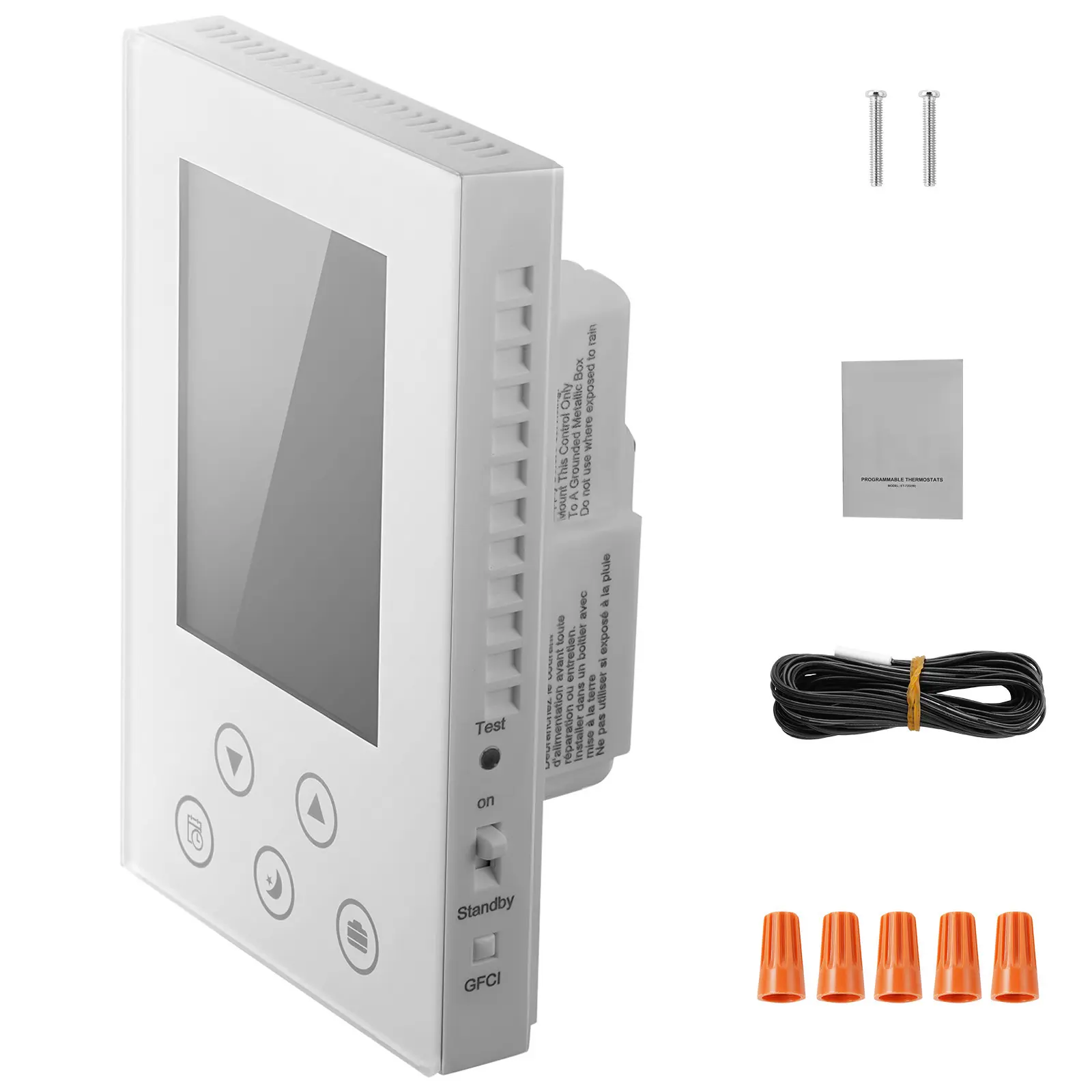7-Day Programmable Thermostat, Home Thermostats for Radiant Underfloor Heating Cable, Heat Pump, Built-in GFCI & Sensitive Sensor, LED Screen with Backlight, Energy-Efficient, White