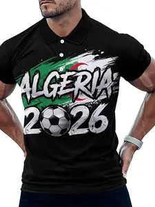 Unisex Polo Shirt, Algeria Football Design, Breathable Stretch Fabric, Ideal for Outdoor Sports, Soccer Matches, Daily Casual Wear, Fitted Sportswear