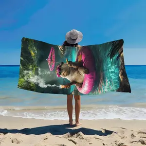 1 piece 2D Flat Printing Forest Ocean Capibara Swimming Printed Beach Towel, available in four sizes, super absorbent, suitable for seaside vacations, pool parties, hot springs, bathrooms, etc