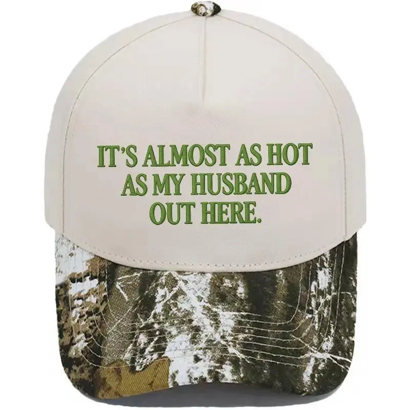 Funny "Almost As Hot As My Husband" Embroidered Hat | Retro Aesthetic Two-Tone Snapback Cap for Women | Trendy Camo & Graphic Summer Statement Baseball Cap