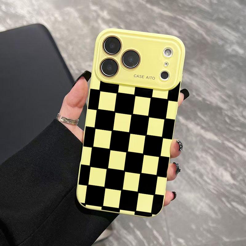 Dopamine Colored Checkerboard Pattern Ins Style Phone Case Ultra Skin Friendly Touch All Inclusive Lens Compatible with iPhone 17 16 15 14 13 12