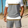 Men's Colorblock Shirt and Shorts 2-Piece Set, Summer Casual Sporty Set Outfit, Beachwear