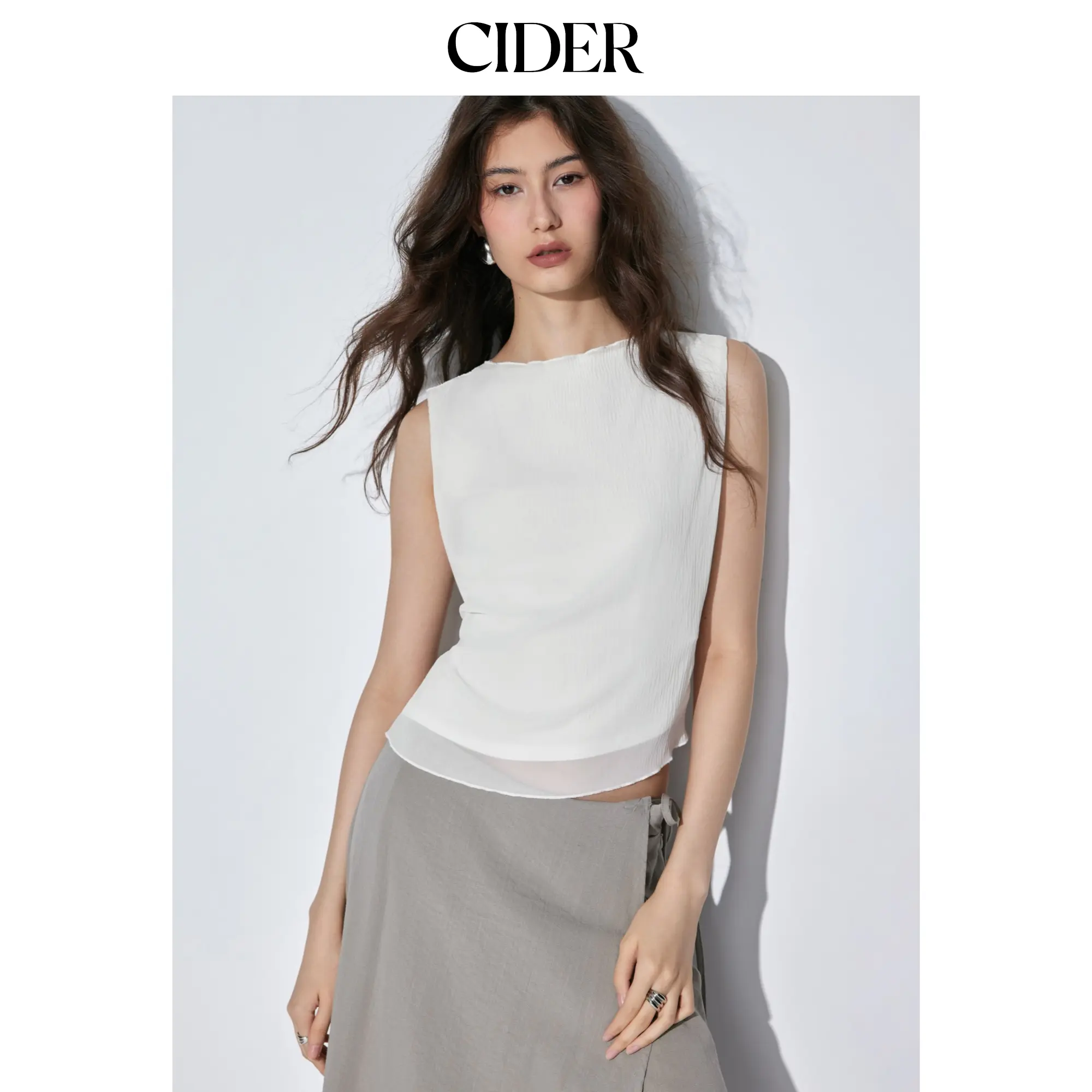 Cider Chiffon Textured Ruched Tank Blouse
