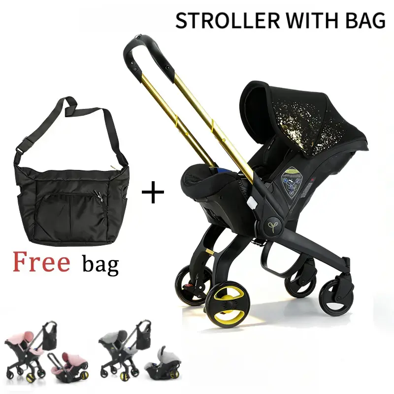 Newborn Toddler Stroller - Alloy Metal 4-Wheel Travel Stroller with Free Bag, Foldable Legs, Chest Clip, 1-Click Contraction Function