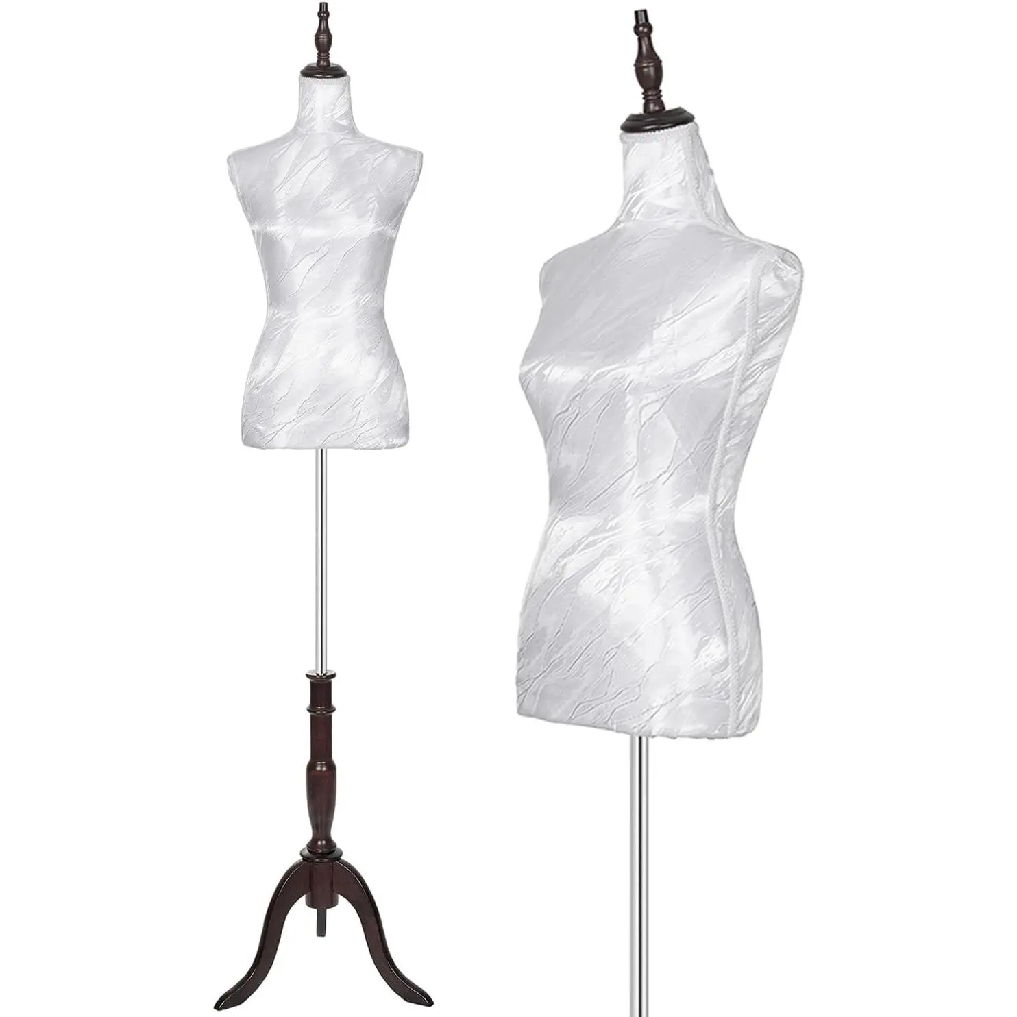 Adjustable Female Mannequin Torso with Stand, Pinnable Dress Form for Sewing and Clothes Display (White, Silk)