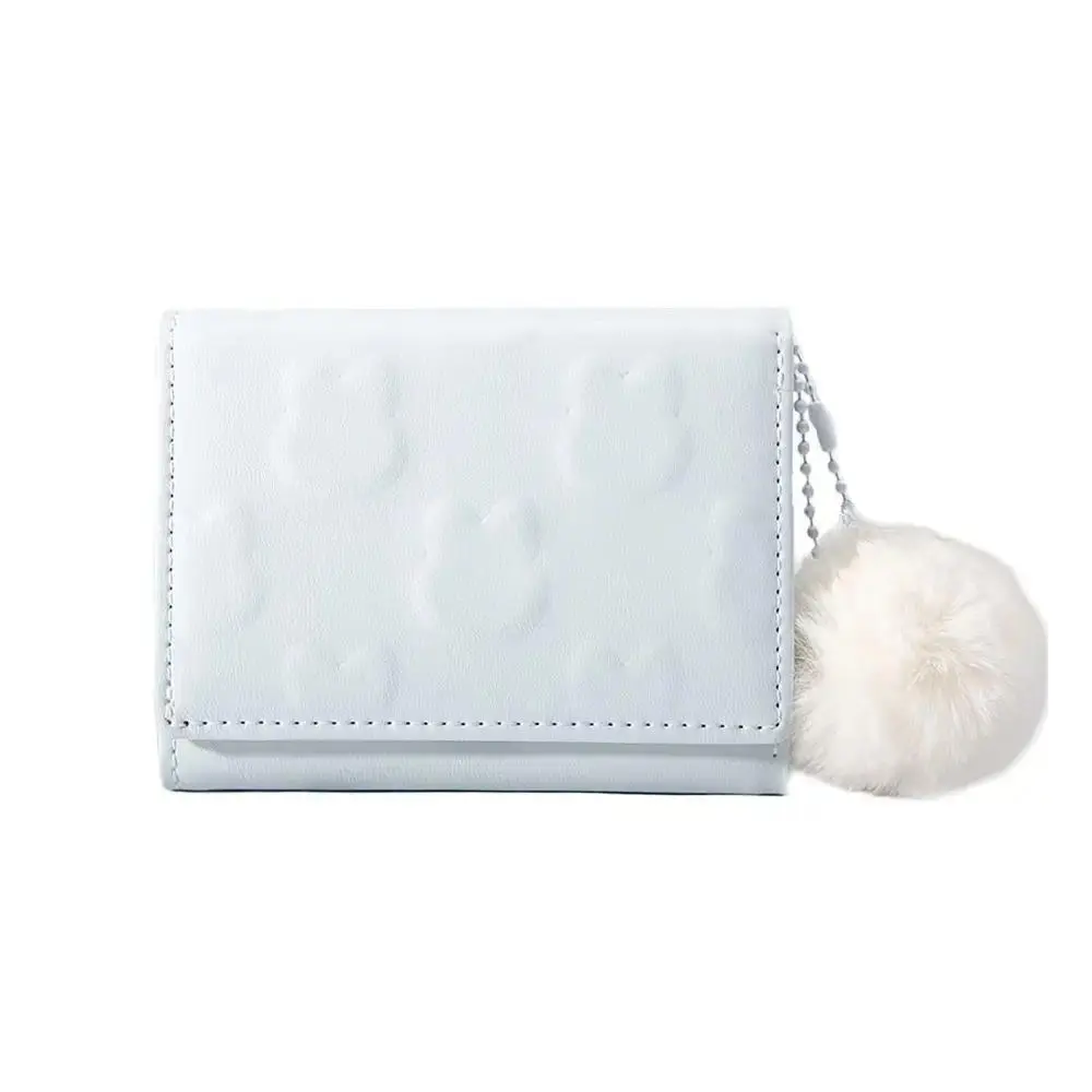 Women's Cute Bunny Embossed Mini Bifold Wallet, Soft PU Leather Candy Color Coin Purse with Fluffy Pom Pom Charm, Small Card Holder Wallet for Girls Daily Use, Travel, Shopping & Gift