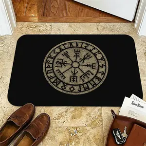 Viking Compass Doormat, Vegvisir Runic Welcome Mat, Norse Mythology Non-Slip Indoor Entryway Rug, Gothic Celtic Pagan Floor Mat for Home Entrance Decor