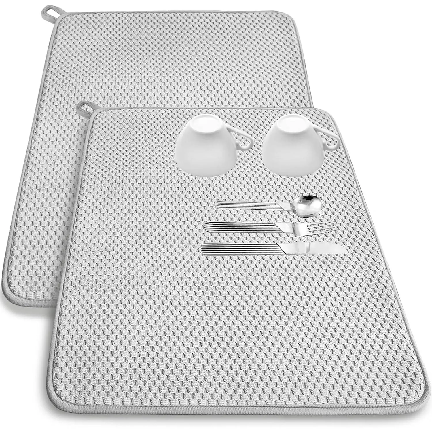 2 Pack Microfiber Dish Drying Mat,24x17" Large Size Highly Absorbent Dish Drainer Mat,Kitchen Counter Quick Dry Pads for Under Sink,Coffee Rack(Gray)
