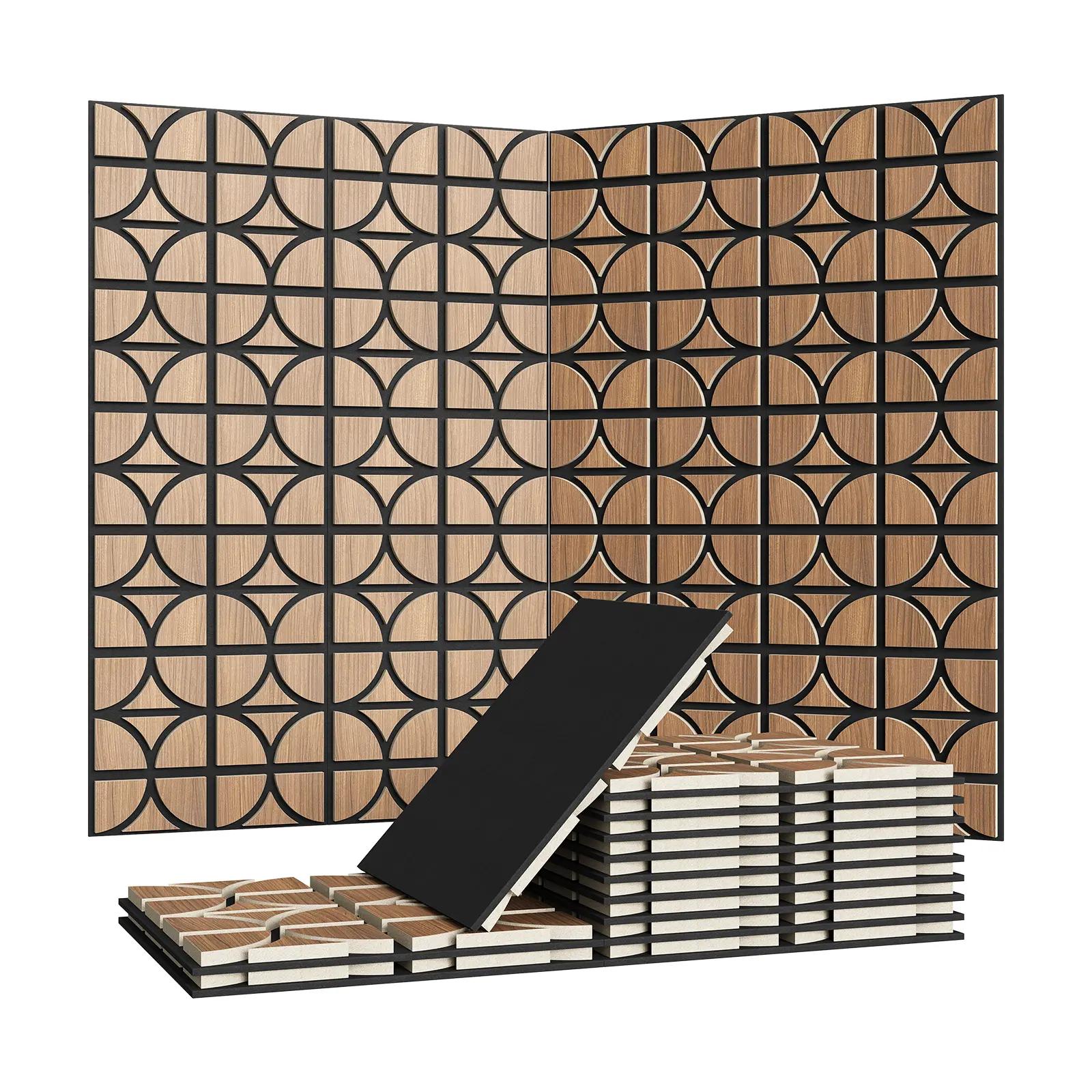 12x12 Inch Acoustic Wood Panels, Oak Veneer with Black PET Backing, 12 or 24 Pack