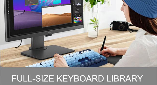 Wireless Keyboard and Mouse Combo 2.4G Full Size Cute Colorful Mouse with 104 Round Keys Retro Typewriter Keyboard for Laptop Windows PC Blue Gradient