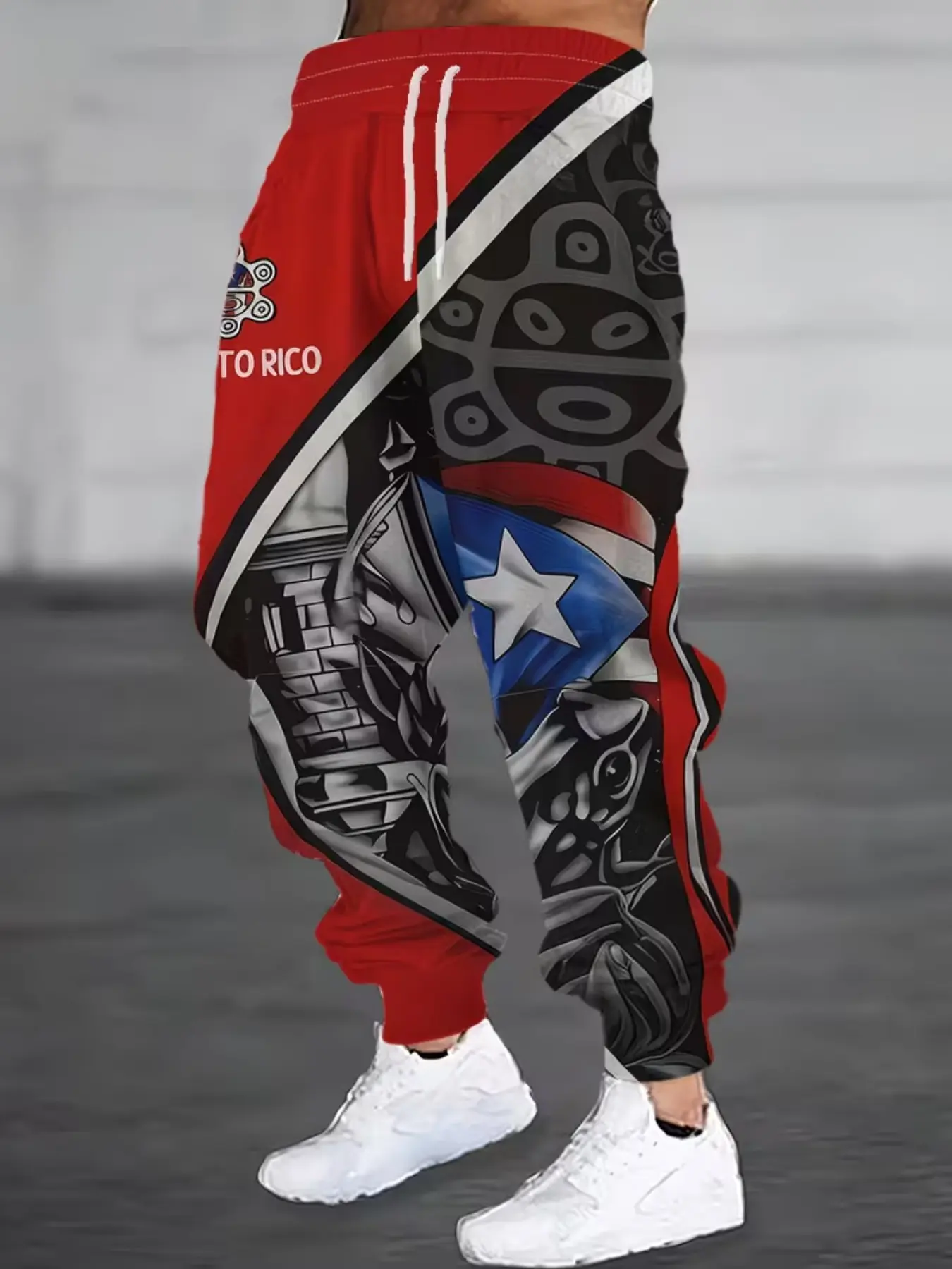 Men's Long Sweatpants with Digital Print, Flag and Frog Art Design, Casual Loose-Fit Pants for Fall & Winter, Perfect for Dates and Vacations