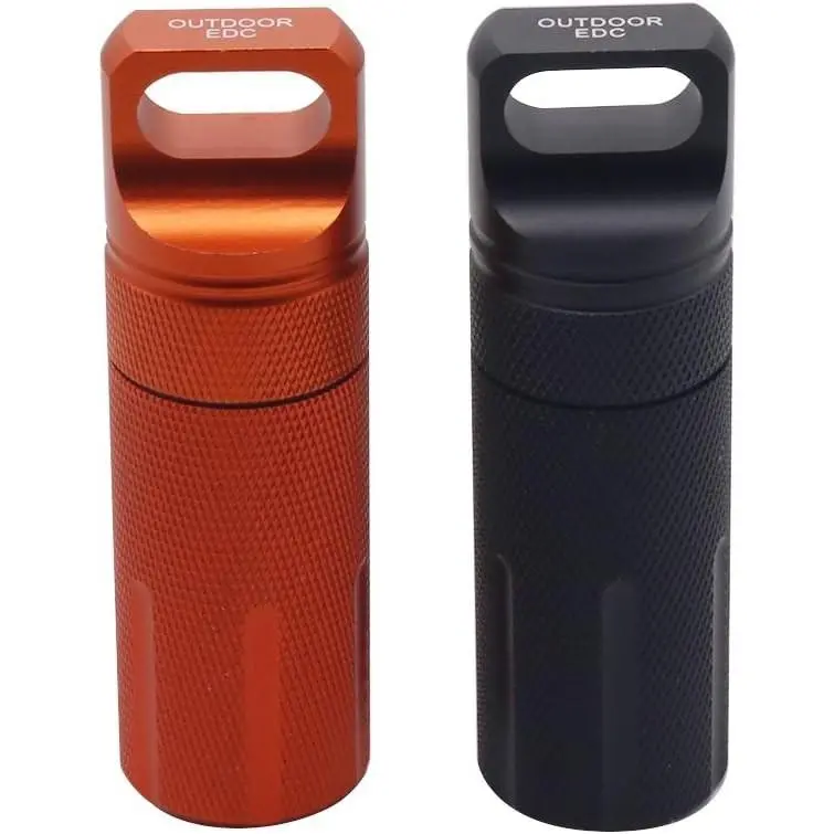Outdoor Waterproof EDC Survival Container Capsule, Airtight Aluminum Pill Bottle & Match Storage Case, Camping Essentials Emergency Tool (2PCS)