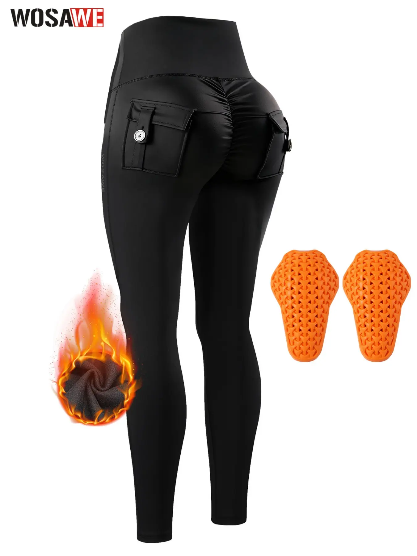 WOSAWE Women's High-Waist Motorcycle Riding Pants - Spring/Autumn Thin Fleece, Stretchy Fit, Flexible Adaptation, Butt-Lifting Design, Reflective Logo, Soft Pads