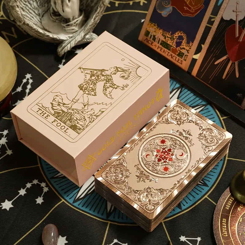 1 box, golden tarot card set, beginner-friendly tarot cards with profound insights, including oracle cards and a guidebook, with borders and interpretations, sun-moon rose gold version