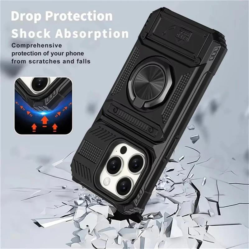 Heavy Duty Magnetic Rotated Ring Holder Phone Case For IPhone 17 Air 16 15 14 Plus 13 Pro Max Anti-Drop Wallet Protection Cover