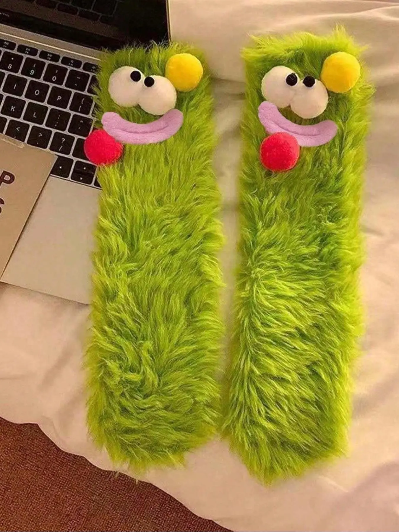 3 Pairs Plush Mid-Calf Socks, Funny Big Eyes Design, Thickened Winter Warmth, Home Sleep Floor Socks, Cozy and Cute