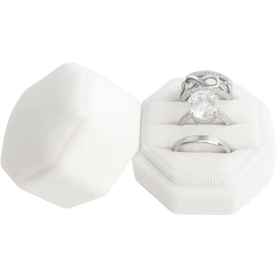 White  Ring Box for 3 Rings – Triple Slot Engagement Ring Holder, Wedding Band Display Case,   Box