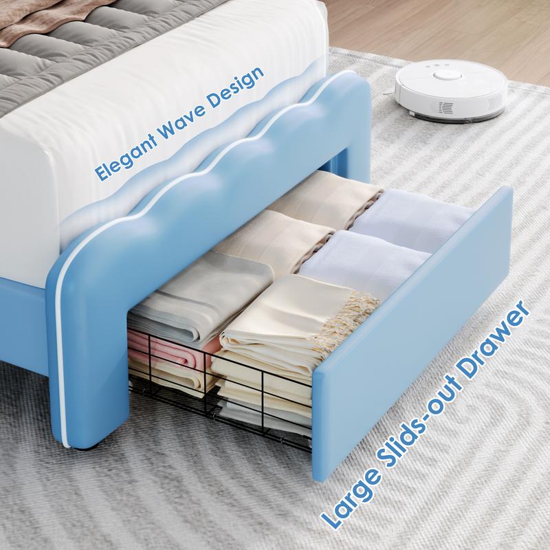 HOSTACK Modern Upholstered LED Bed Frame with Adjustable Lotus Headboard, Velvet Platform Bed Frame with storage drawer, Wooden Slats Support, No Box Spring Needed, No Mattress