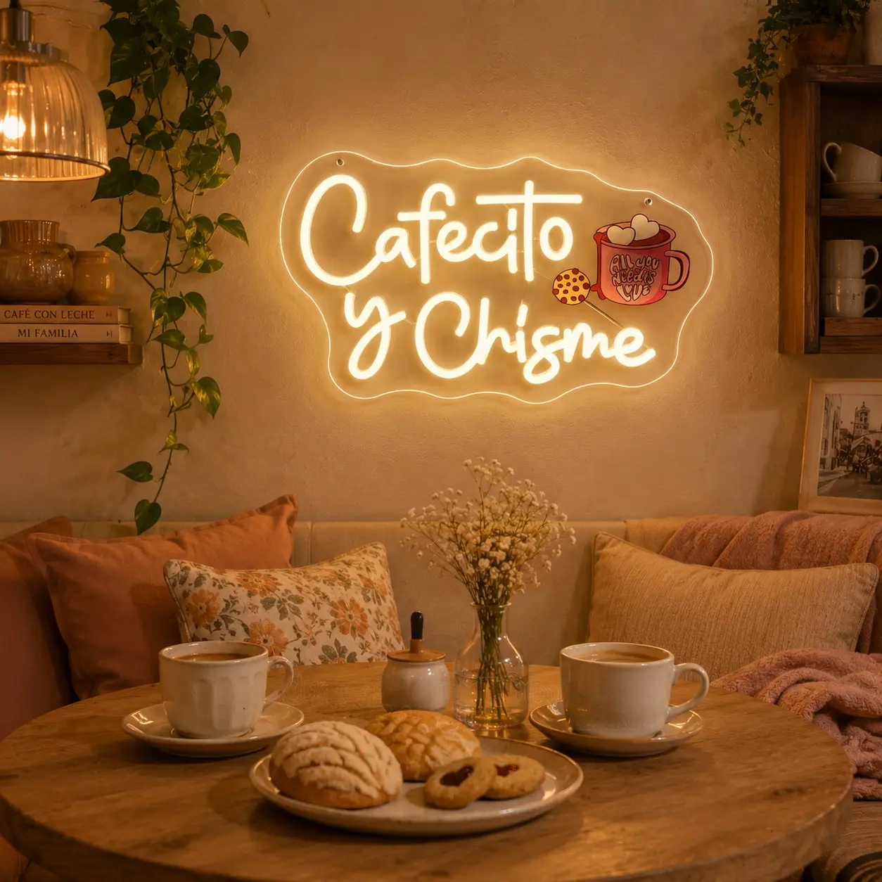 1pc Cafecito y Chisme Neon Sign, Cozy Coffee Talk Style LED Wall Light, Warm White Acrylic Hanging Decor with Coffee Cup Graphic, USB Powered Cafe Room Lamp for Kitchen, Coffee Bar, Dorm, Bedroom, Shop Window, Gift for Coffee Lovers and Friends Wall Decor