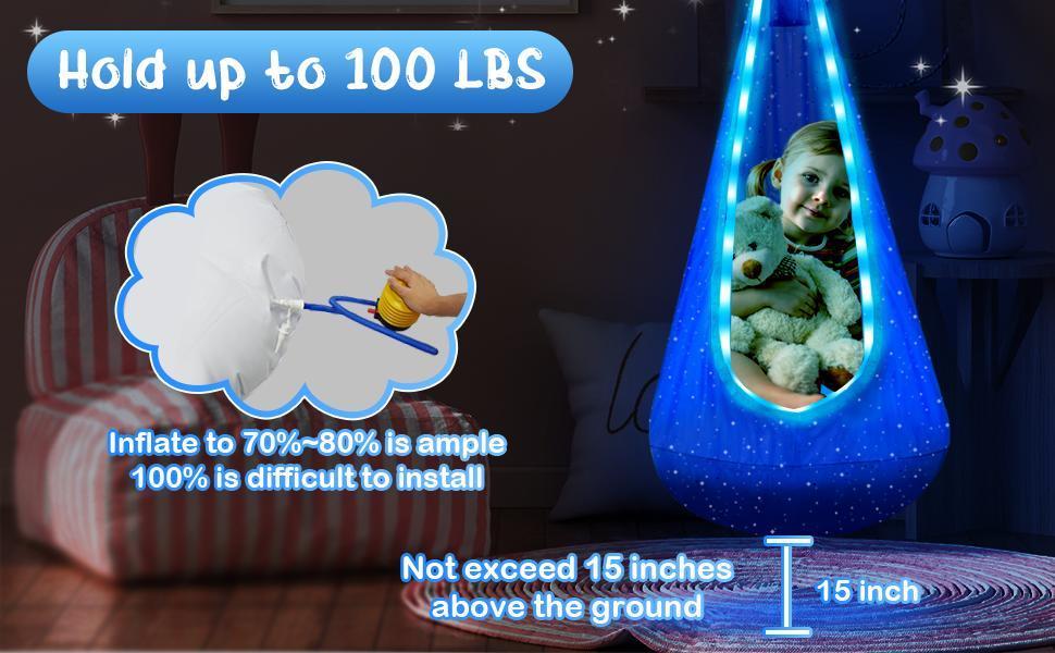 Modern Kids Hanging Pod Hammock Swing with 16-Color LED Lights & Remote, Adjustable, Magic Tape, Sturdy Indoor-Outdoor Furniture, Supports 220lbs, Relaxing Gift for Playrooms, Swinging Chair Outdoor