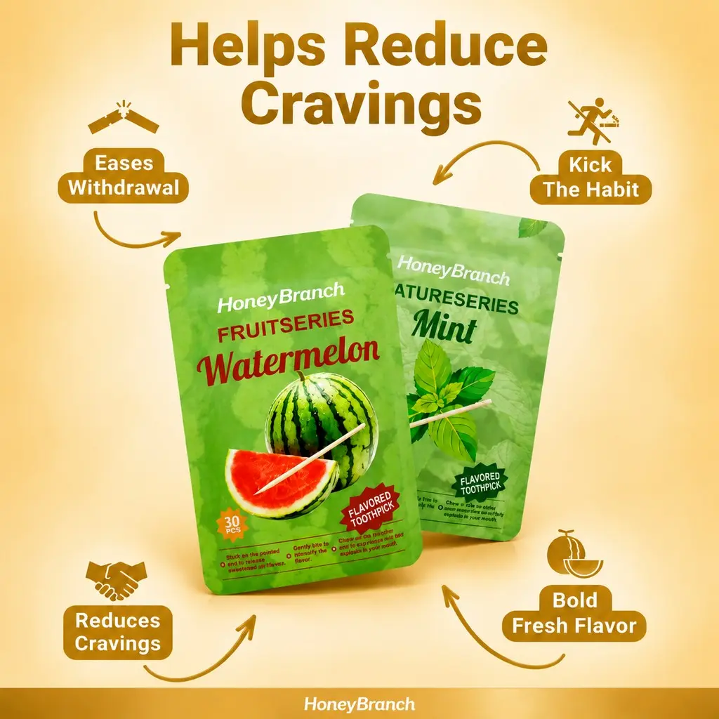 Super Refreshing Flavor Toothpicks, Thick Birch Wood, Watermelon and Mint Flavors, Vegan, Nicotine-Free, Oral Detox Alternative