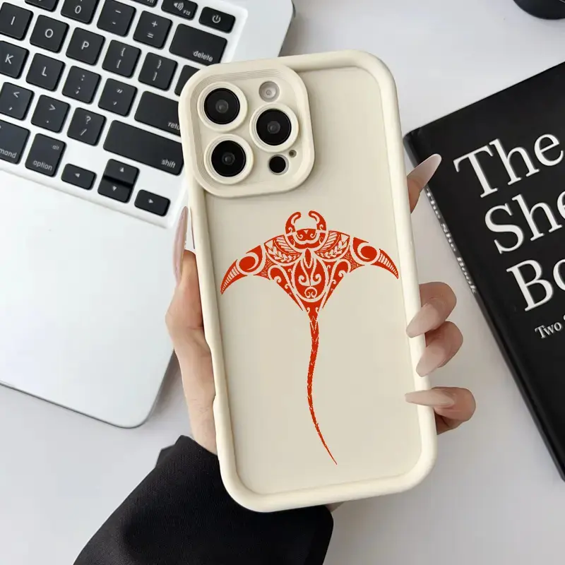 Softcase for iPhone 17 16 E Pro Max 15 Plus 14 13 12 11 XS XR Polynesian Manta Ray Art Coquette Pastel Design Shockproof Lightweight Protective Case