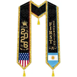 Graduation Stole Class of 2026 with Gold Glitter Trim, First Generation Sash for Unisex Adult 75" Long