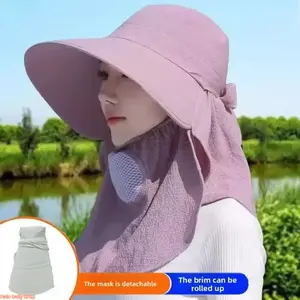 Women's Anti-Ultraviolet Sun Hat - Hats for Women, Lightweight All Weather Headgear, Dust Protection, Adjustable, Windproof, Face & Neck Protection, Detachable Design, Removable Mask, Roll-Up for Cycling, Dust Protection Hats