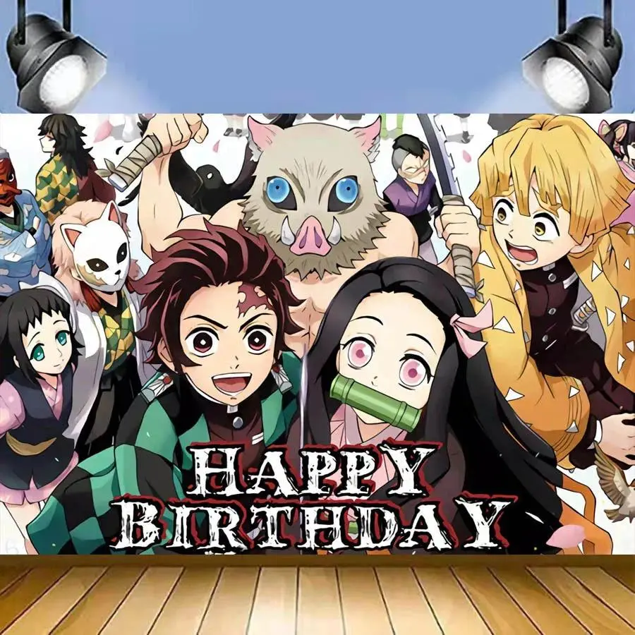 Demon Slayer Kimetsu No Yaiba Print Synthetic Tapestry Wall Decor - Lightweight Polyester Wall Hanging, Party Theme Backdrop for Baby Shower, Engagement, Anniversary Event Photography, Cake Table Decor, Multi-Size