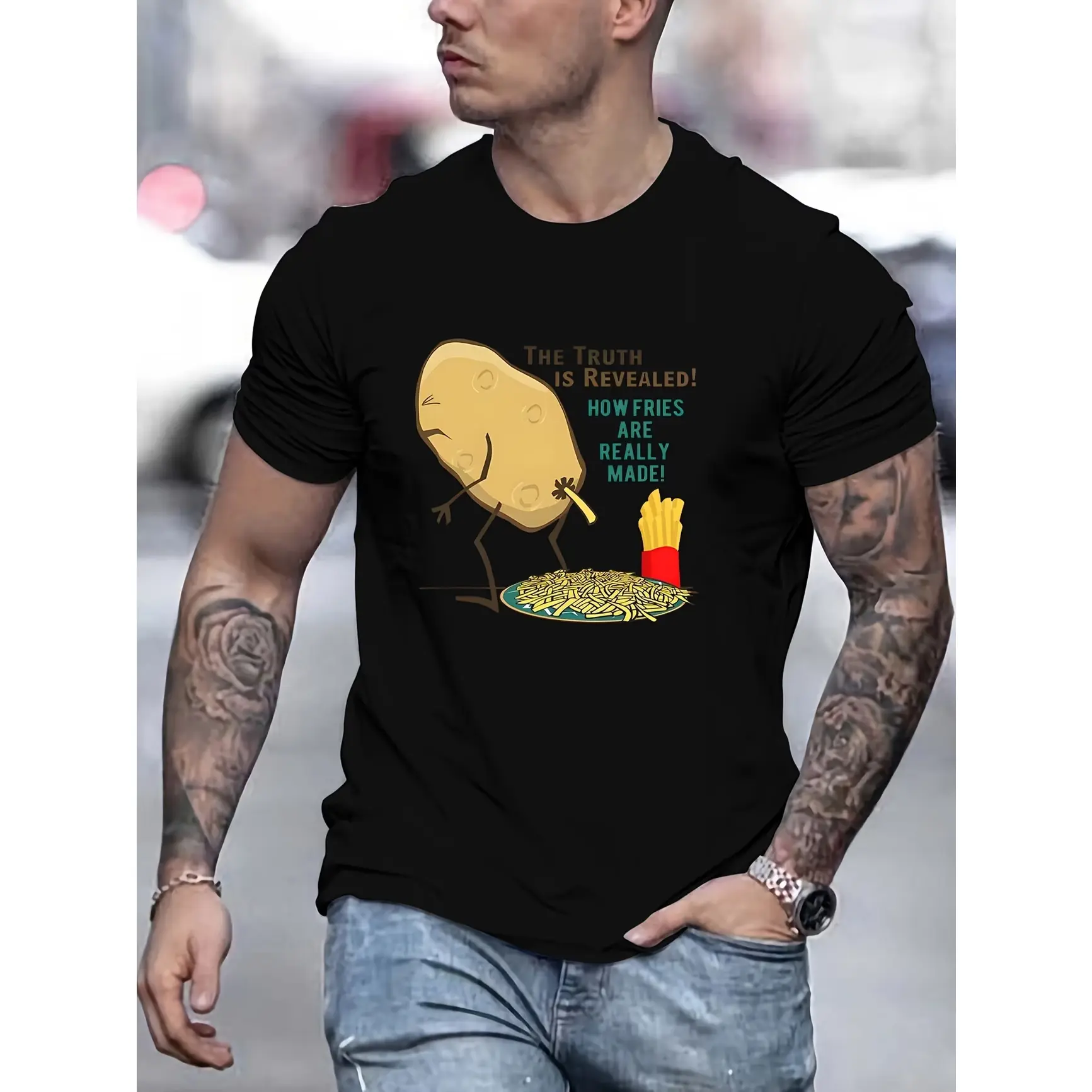 Funny Potato Fries Graphic Oversized Cotton T-Shirt, Comfort Casual Fashion Outfit, Perfect Valentine Gift For Him Her, Great Present For Family Friends
