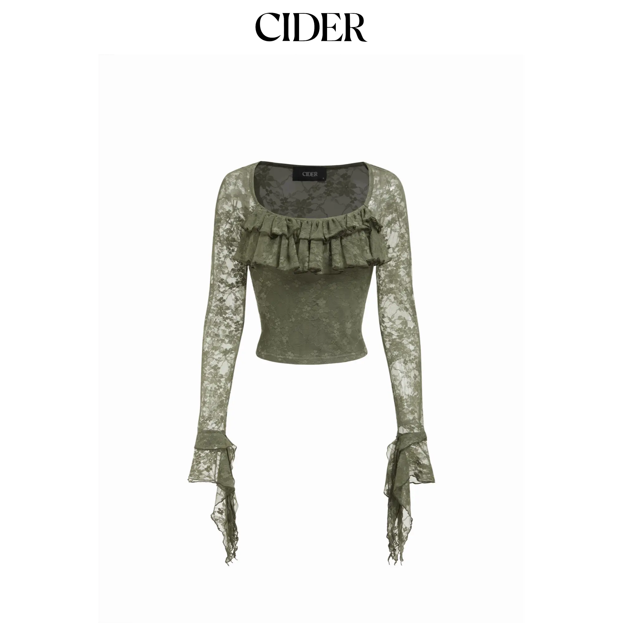 Cider Lace Square Neck Ruffle Sleeve Crop Top SummerFinds