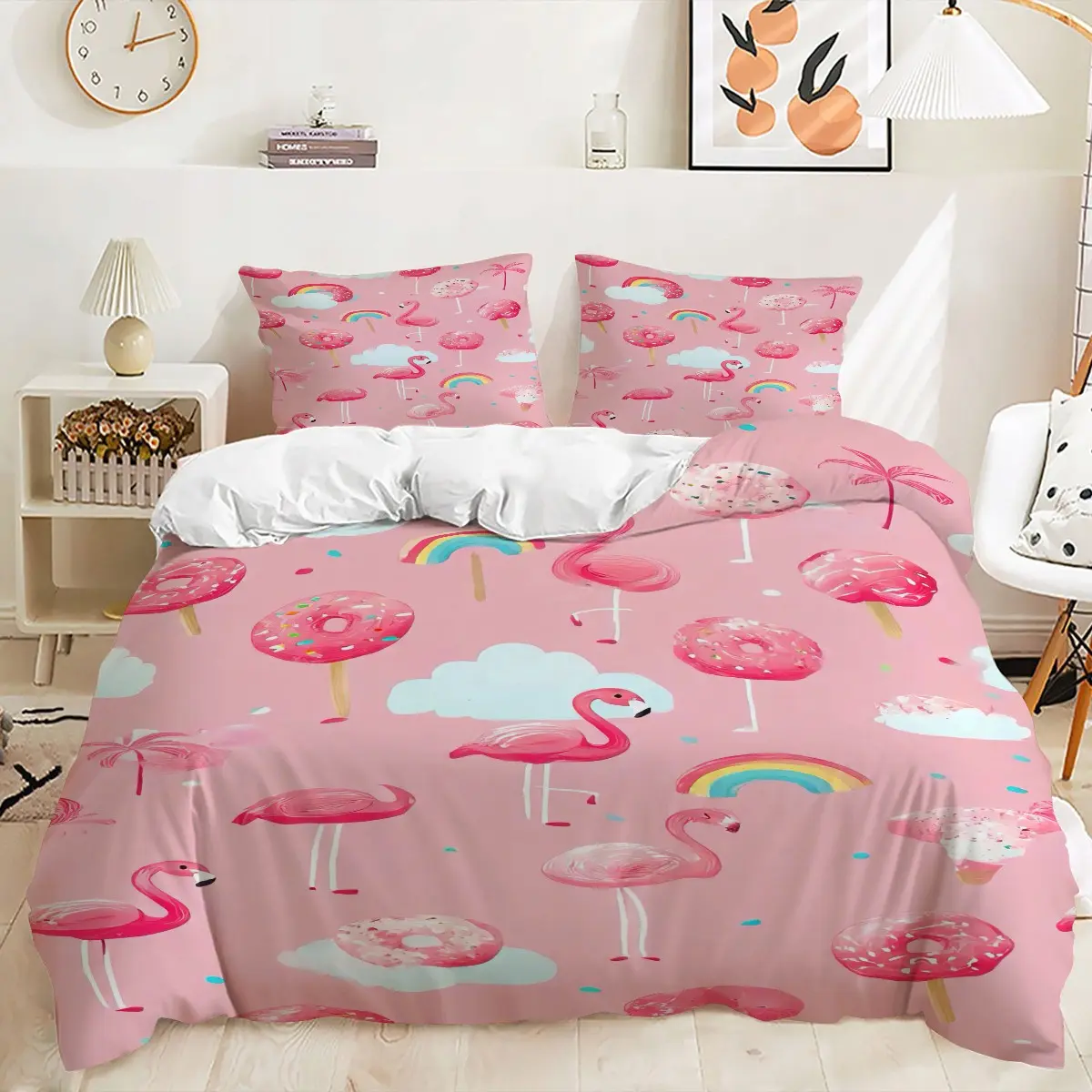 Sweet Watercolor Flamingo Bedding Set, 2/3pcs No Filling – Print Duvet Cover Set, Perfect for Girls Bedroom, College Dorm, Cute Pastel Aesthetic Apartment, Soft Kawaii Room Decor, Teen Girl Birthday Gift