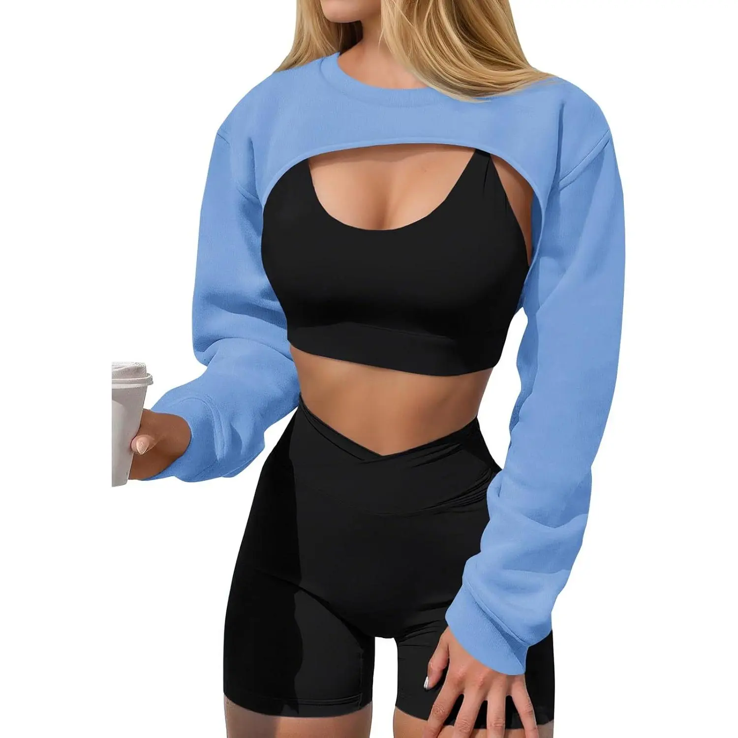 Yousify Womens Cropped Sweatshirt Shrugs Long Sleeve Workout Gym Cover Ups Bolero Shrug Y2k Super Crop Tops,travel essentials,camping essentials