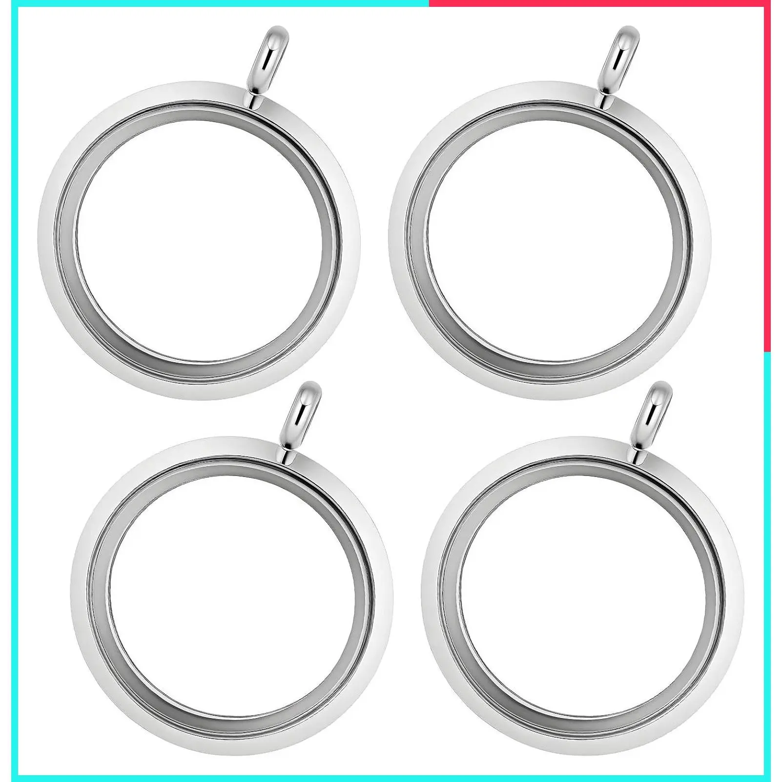 4-Pack Stainless Steel Round Glass Locket Pendants 30mm, DIY Photo Memory Charm Necklaces for Women, Friendship Keepsake Jewelry