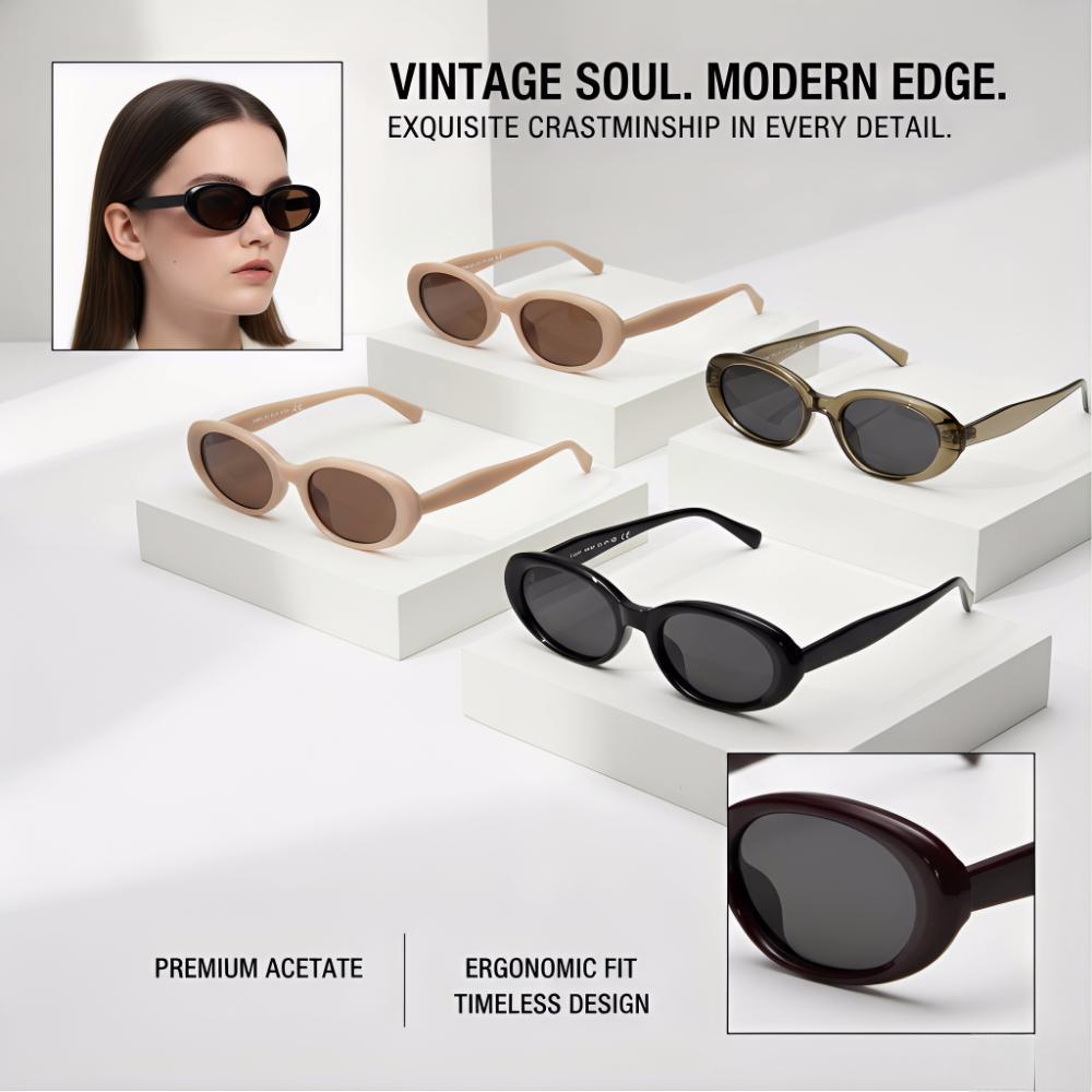 Oval Sunglasses Unisex Transparent Frame, Retro Polarized UV400 Lightweight Multi-Color for Daily Wear Outdoor Casual